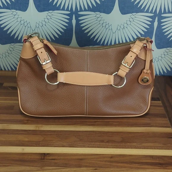 Dooney & Bourke brown pebbled leather handbag purse o-ring slouch bag - Picture 2 of 13